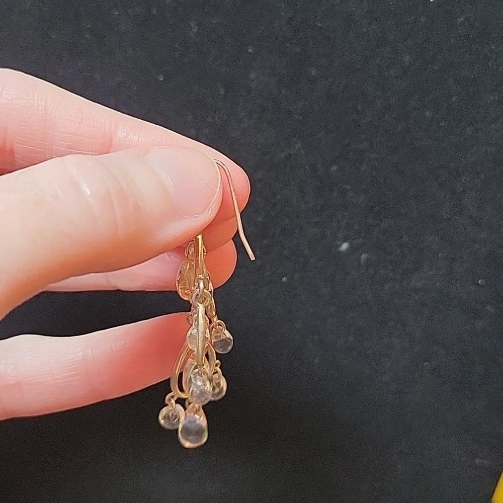 Silver Tone Chandelier Earrings with Clear Bead Accents - Picture 5 of 5